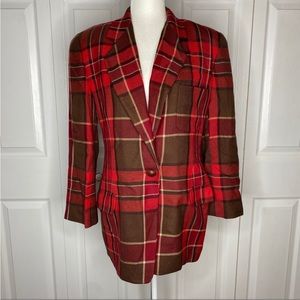 Linda Allard X Ellen Tracy Long Plaid Blazer Red 6